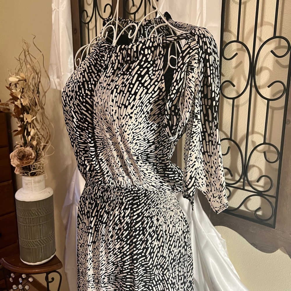 Parker Black and White One Shoulder Dress - Picture 3 of 8